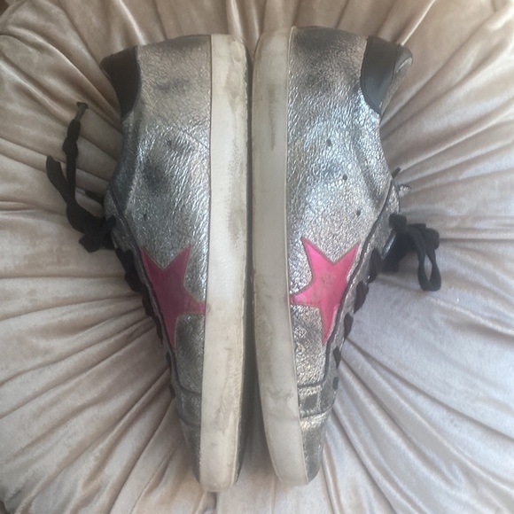 Golden Goose Silver Metallic Sneakers Pink Star EUC size 8 - Picture 3 of 9